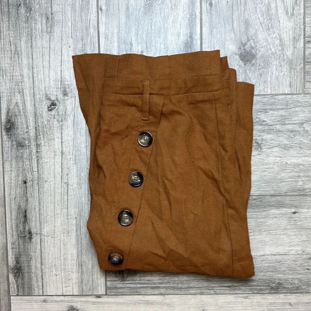 Allegra K Women's Brown Button Decor Linen Blend Split Pencil Skirt Medium NWT